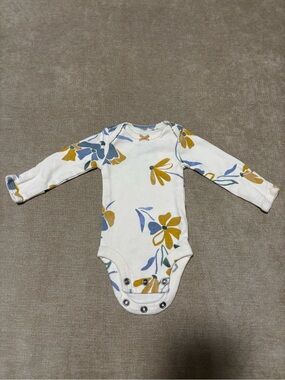 Carter's White Floral Long-Sleeve Baby One-Piece with Mustard and Blue Flowers